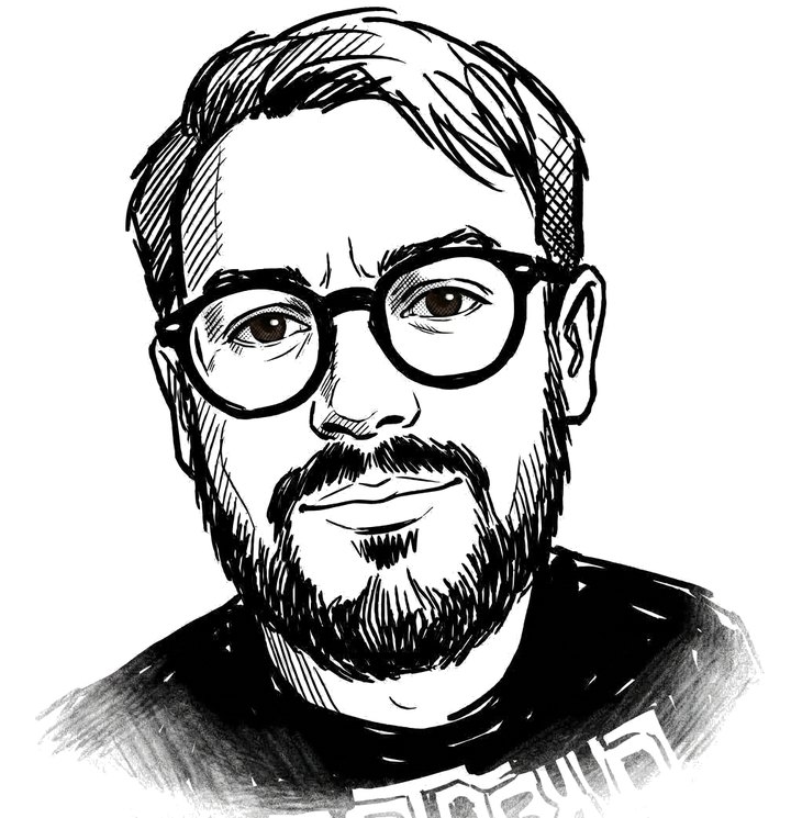 Retrato de Germán A. González dibujado en tinta